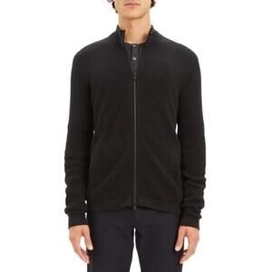 Theory Sweater Mens XL Black Full Zip Cotton Bomber Jacket Knit Texture Cardigan